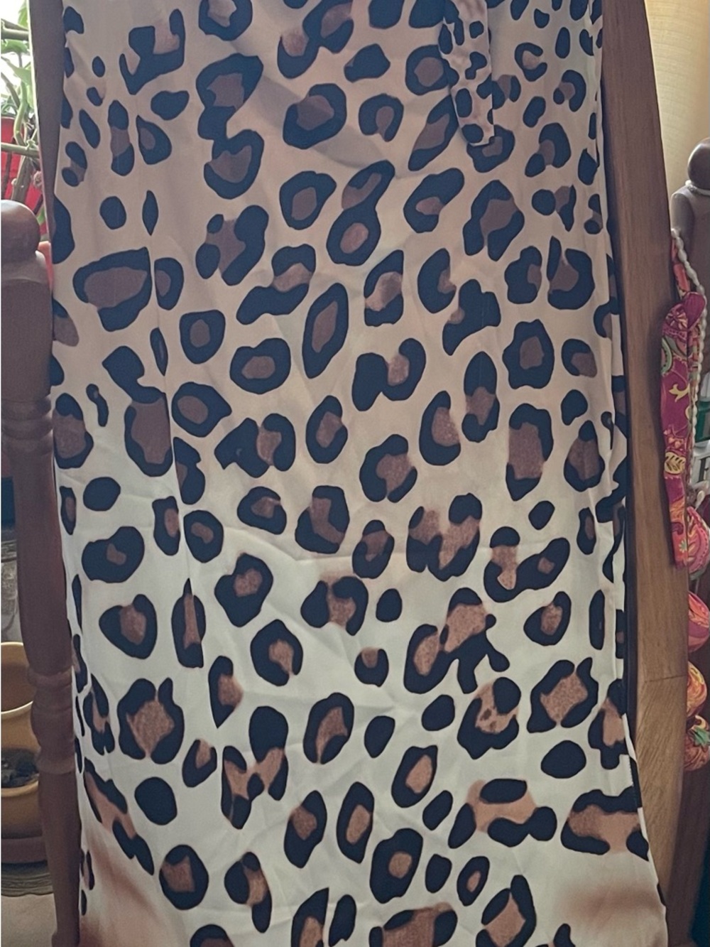 Animal Print Satin Slip Skirt - White and Brown